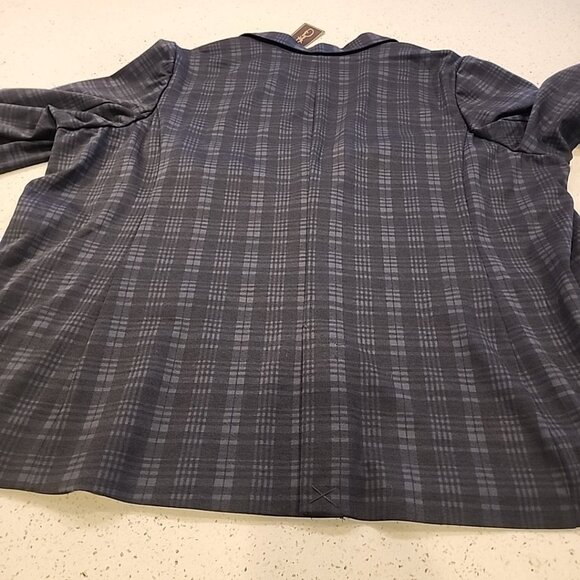 NWT DG2 Diane Gilman Checker Plaid Print Blazer Jacket 3x Gray Blue 2 Button - Picture 6 of 6